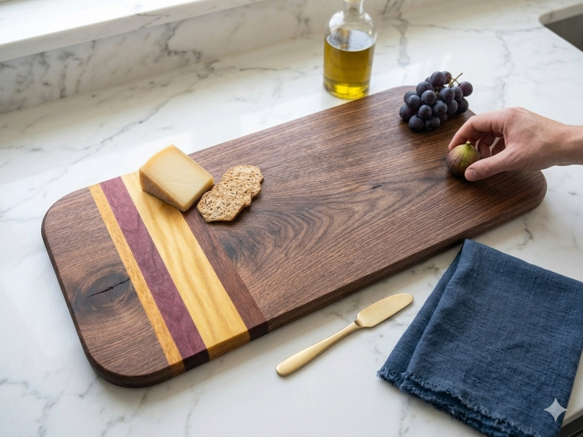 Handcrafted Black Walnut & Mid-Century Modern Exotic Hardwood Block